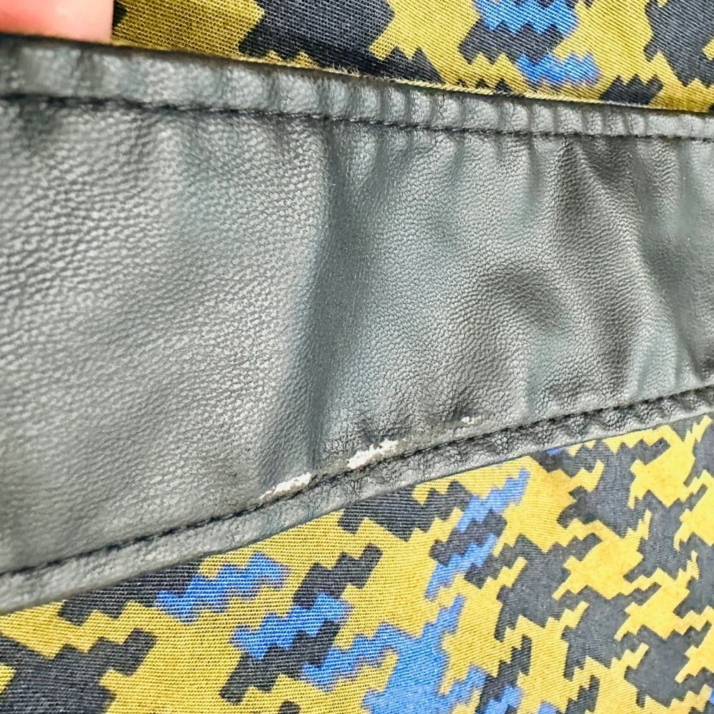 The Drop signedblake Houndstooth Trench Coat Olive Blue Faux Leather Trim M - Picture 13 of 16